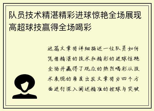 队员技术精湛精彩进球惊艳全场展现高超球技赢得全场喝彩